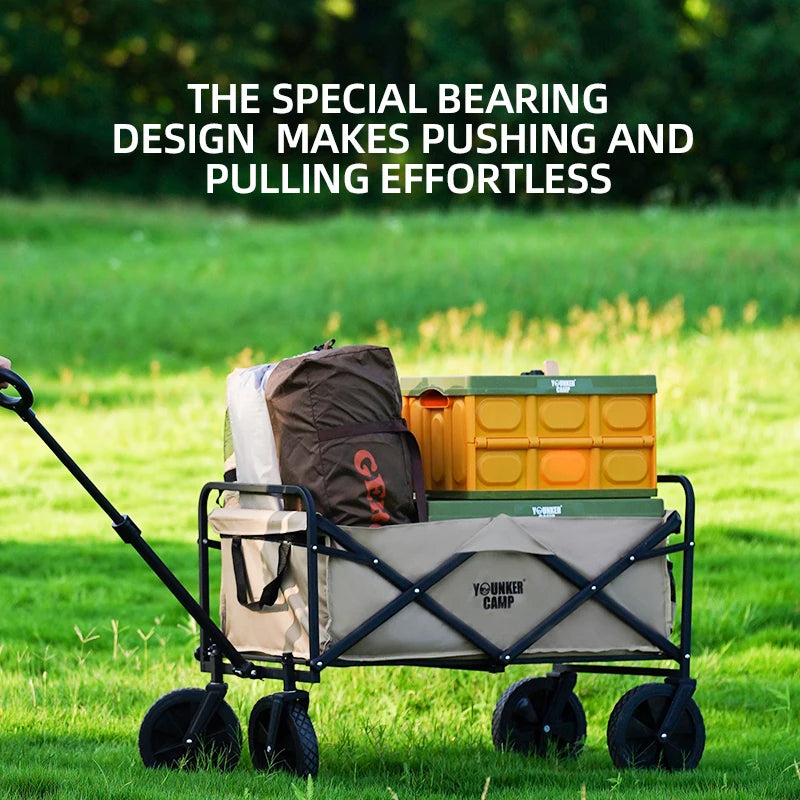 Collapsible Folding Utility Beach Wagon Cart Heavy Duty Large Capacity Fold Wagon Outdoor Trolley Portable Camping Cart