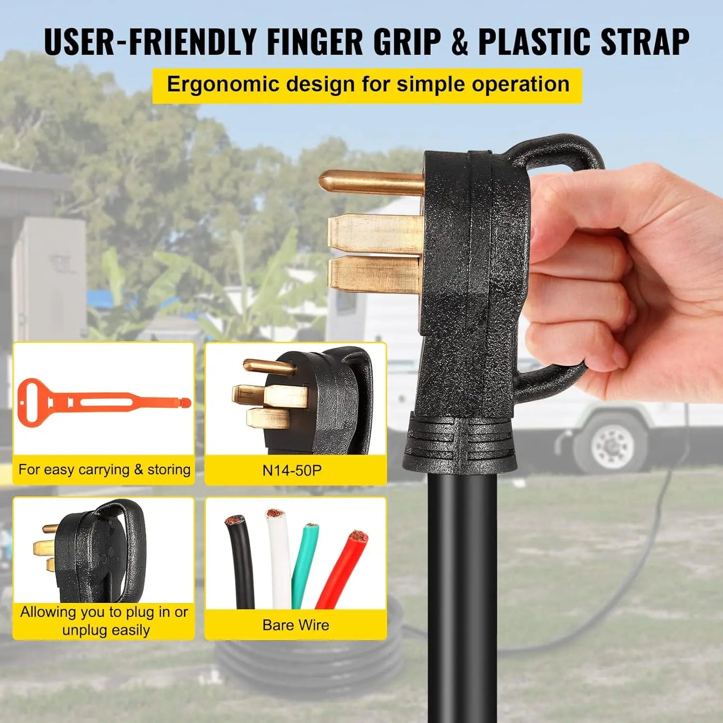 50FT 50Amp Generator Extension Cord 6 Gauge STW 6/3+8/1 RV Power Cord NEMA 14-50P to Bare Wire