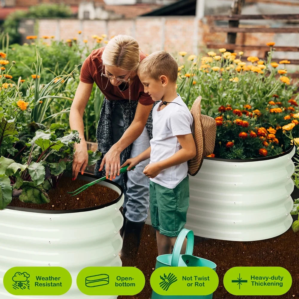 Galvanized Oval Raised Garden Bed 2 Pcs Metal Planter Box Enhanced Drainage Easy Assembly Outdoor Vegetable Flower Growing