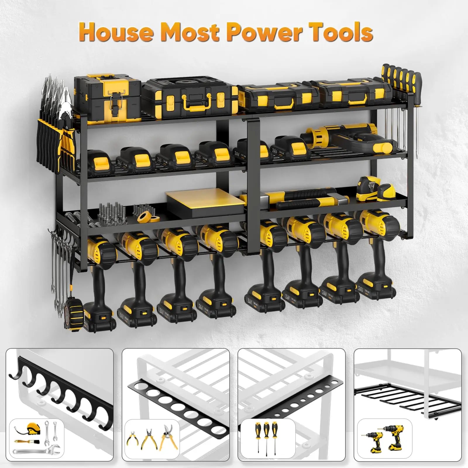 Power Tool Organizer Wall Mount, Heavy Duty 4 Layer Rack - Jimmys Supplies
