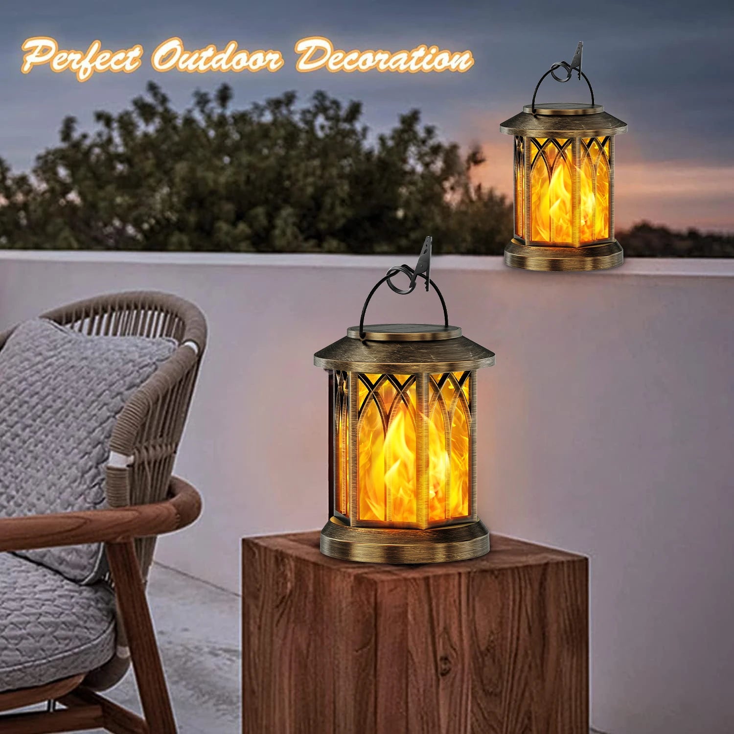 2 Pack Upgraded Flickering Flame Solar Lanterns Lights Outdoor - Jimmys Supplies