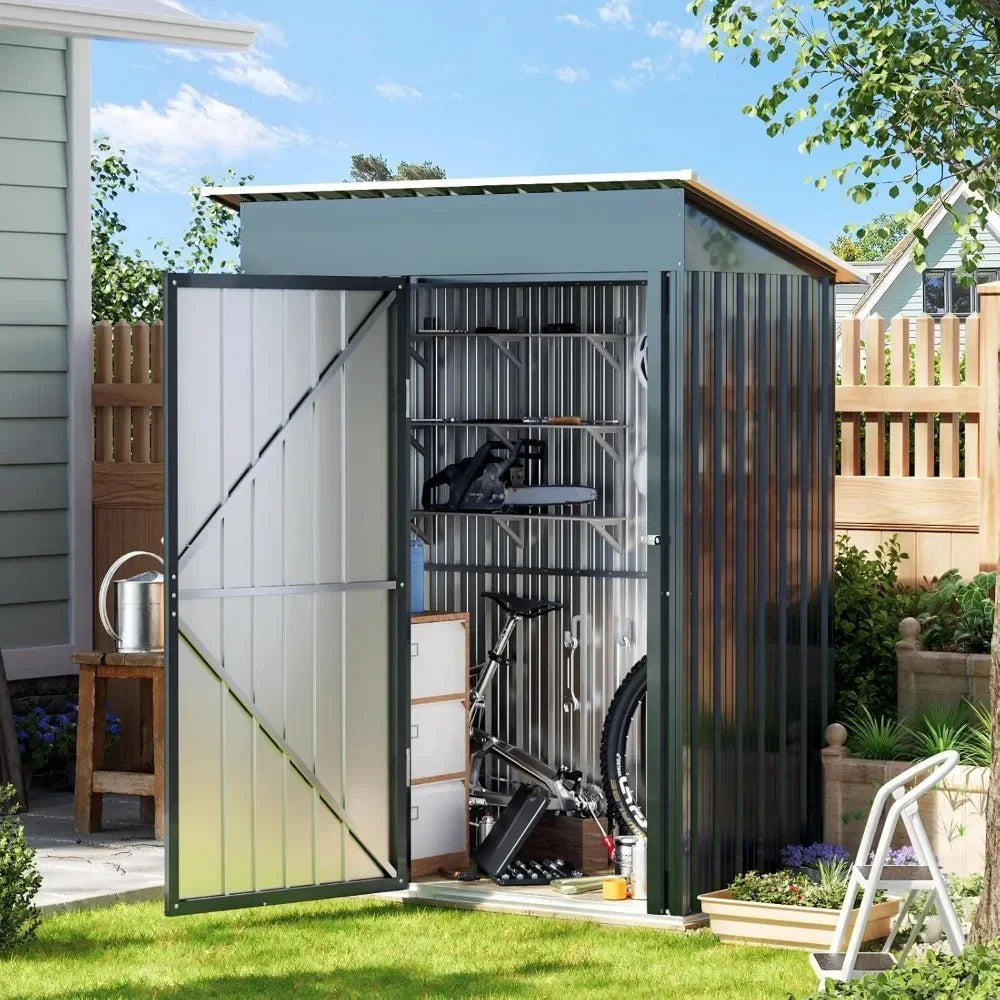 5X3X6.1FT Outdoor Steel Storage Shed with Frame Floor and Lockable Doors, Ideal for Garden, Backyard, Patio Storage - Jimmys Supplies
