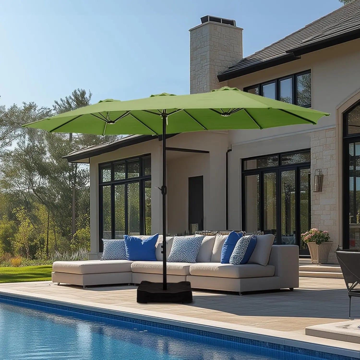 15ft Double Sided Patio Umbrella with Base Included, Outdoor Large Rectangular Market Umbrellas with Crank Handle - Jimmys Supplies