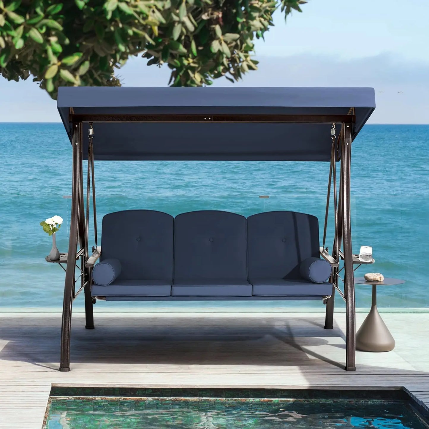 3 Person Outdoor Porch Swing with 1.5 Inch Deep Cup Holder - Jimmys Supplies