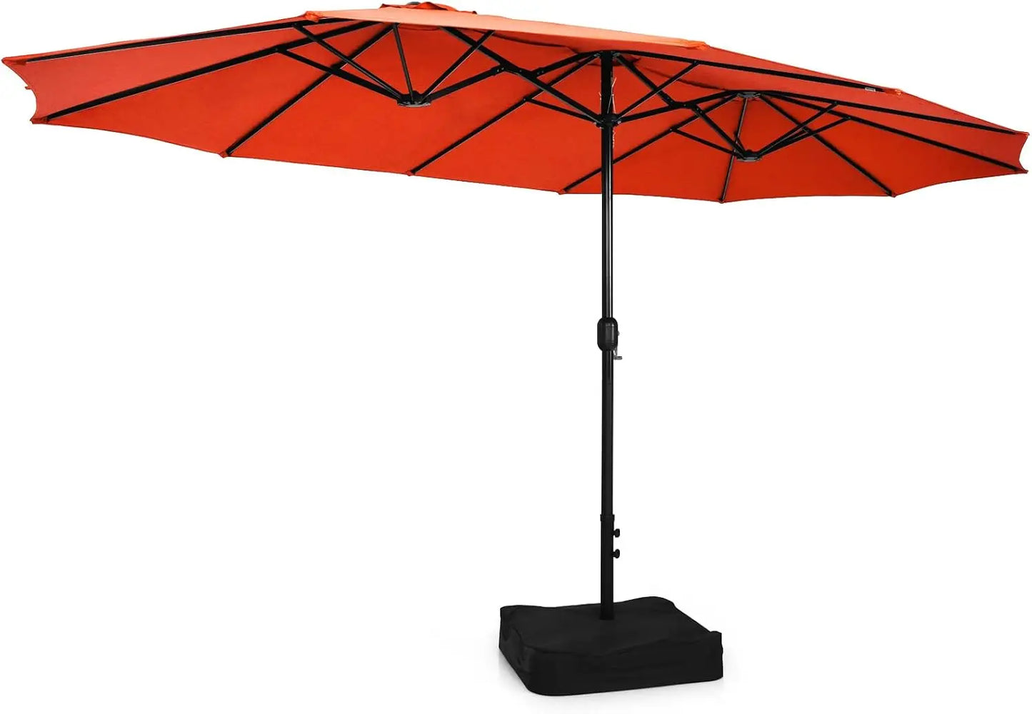 15FT Double-Sided Patio Umbrella with Base, Extra-Large Market Umbrella W/Crank System, Outdoor Twin Umbrella