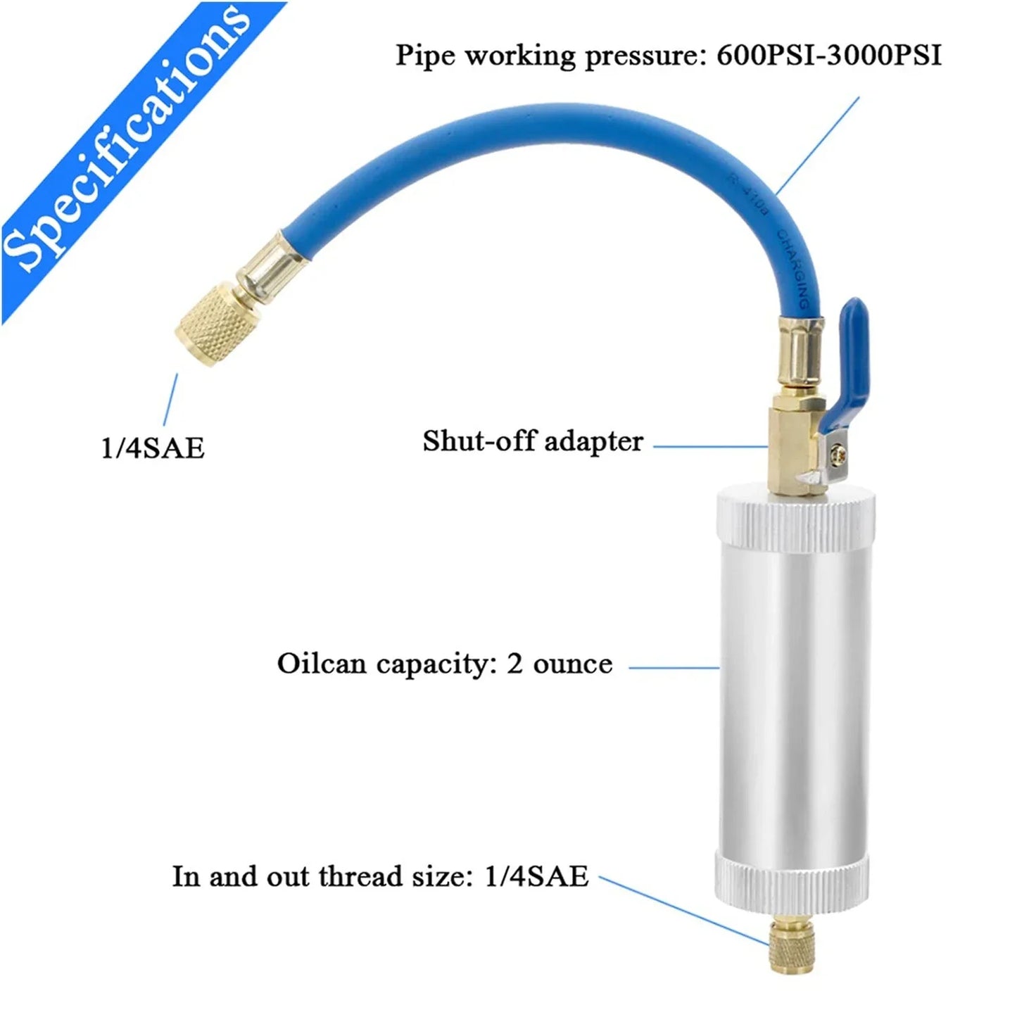 Oil Injector Tool R134A Compressor Oil Injector 1/4" SAE Connector R12 R22 Refrigerant System Automotive A/C Dye Injector Tool