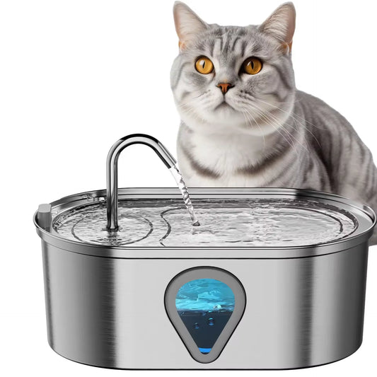 3.5L Large Capacity Pet Water Dispenser Automatic Stainless Steel Cat Water Fountain with LED Lighting - Jimmys Supplies