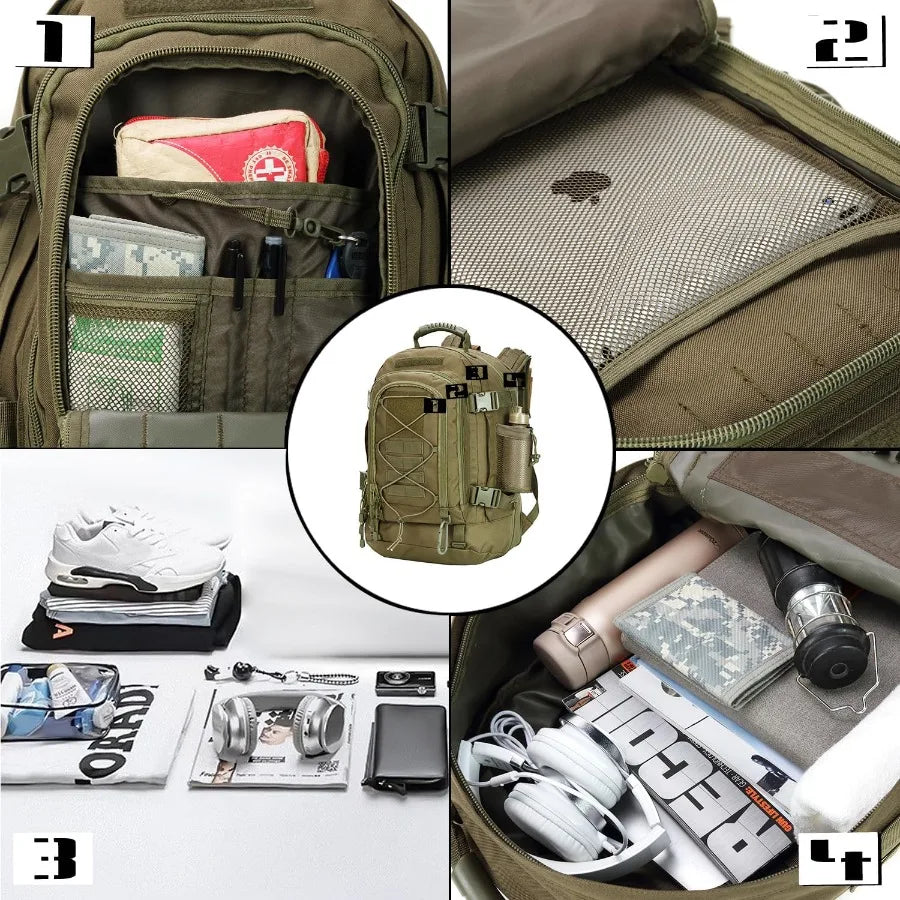 Large Tactical Backpack for Men Military Backpack with DIY System for Travel Work Camping Hunting Hiking Sports GREEN