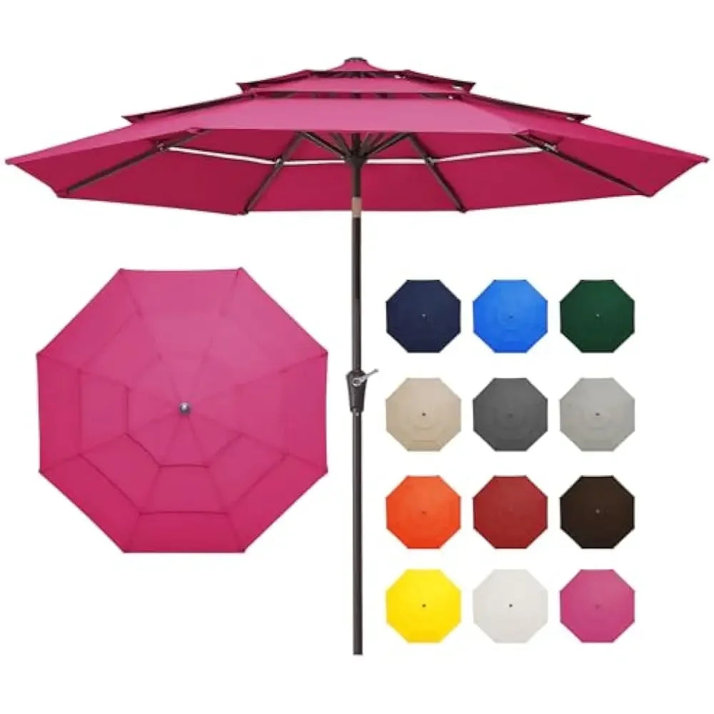9FT 3 Tier Patio Umbrella Outdoor Umbrella Table Umbrellas  w/Push Button Tilt and UV Protection Outside Garden Pool Umbrella - Jimmys Supplies