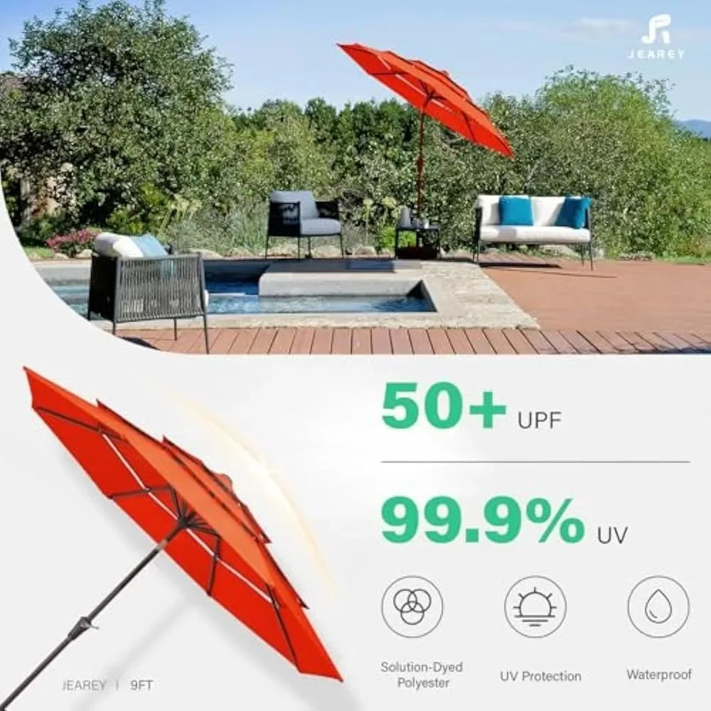 9FT 3 Tier Patio Umbrella Outdoor Umbrella Table Umbrellas  w/Push Button Tilt and UV Protection Outside Garden Pool Umbrella - Jimmys Supplies