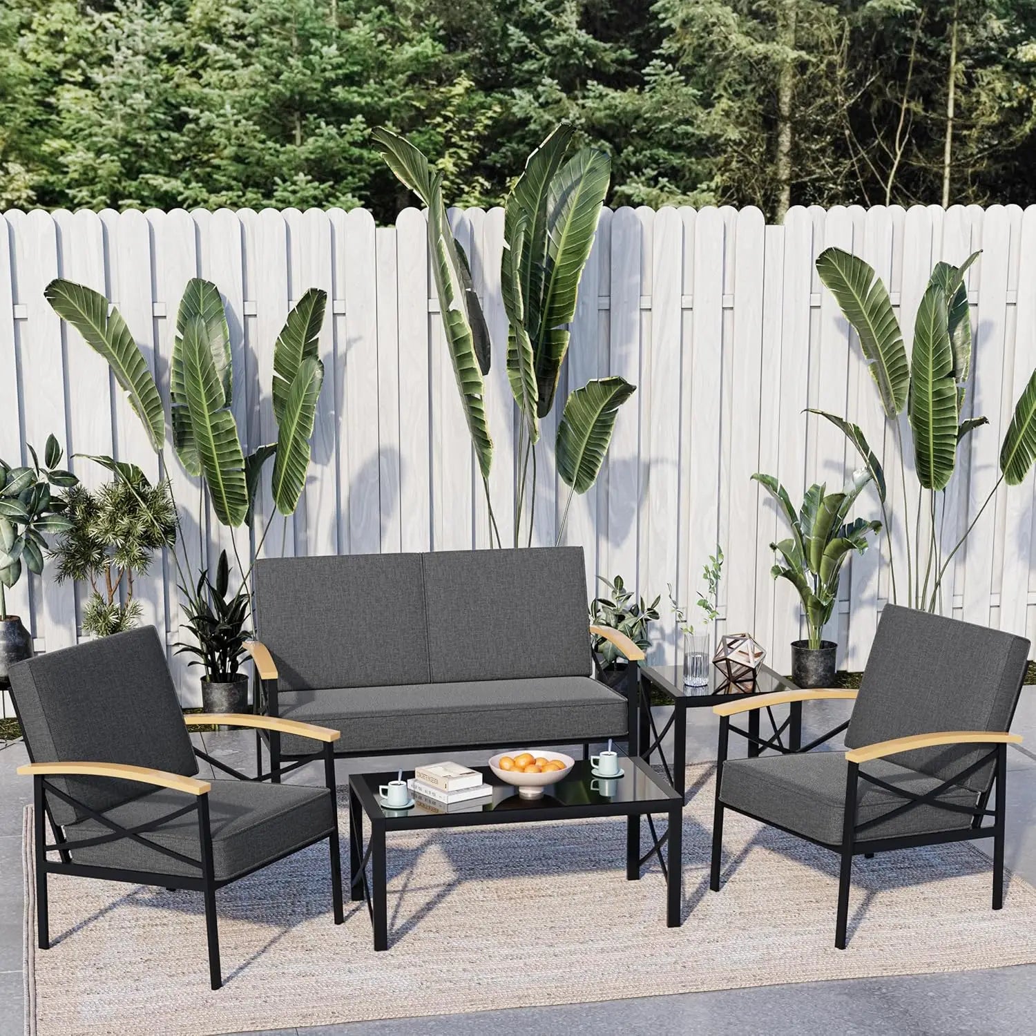 Patio Furniture Sectional Set Outdoor Metal Conversation Set with Coffee Table for Patio Backyard Balcony - Jimmys Supplies