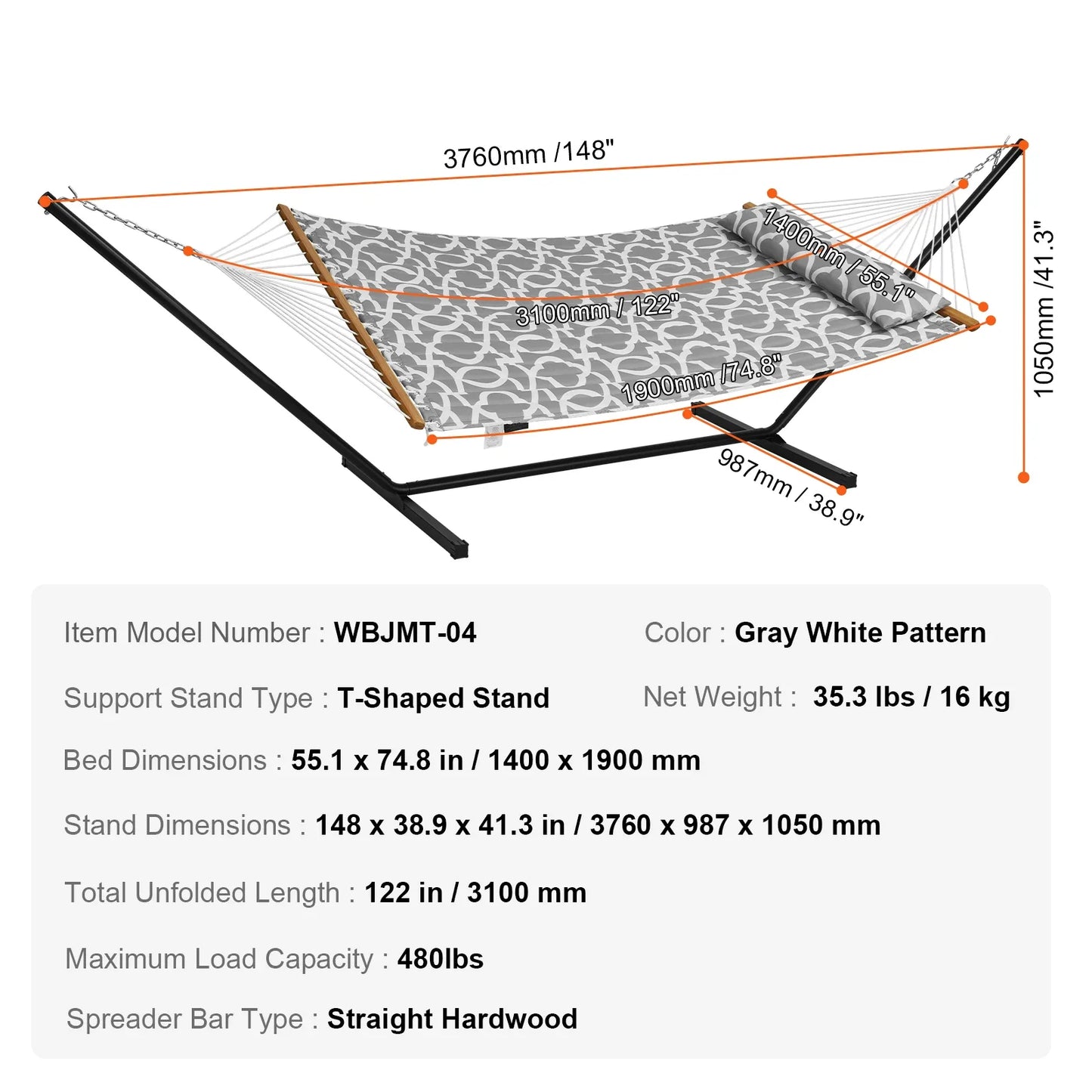 Two Person Hammock with Stand Included Double Hammock with Curved Spreader Bar and Detachable Pillow and Portable Bag