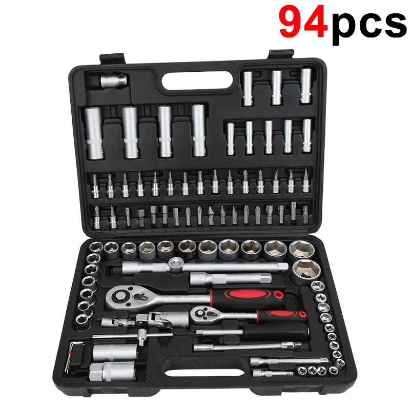 EAFC 108Pcs/94Pcs Multi Function Car Socket Ratchet Wrench Wheel Auto Mechanic Manual Torque Tool Kit Home Repair Tool Box Auto