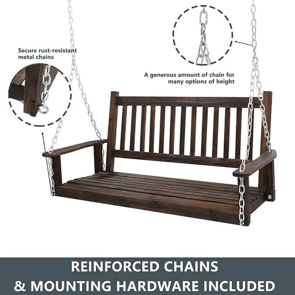 Outdoor Patio Hanging Wooden Porch Swing 5FT Rustic - Jimmys Supplies