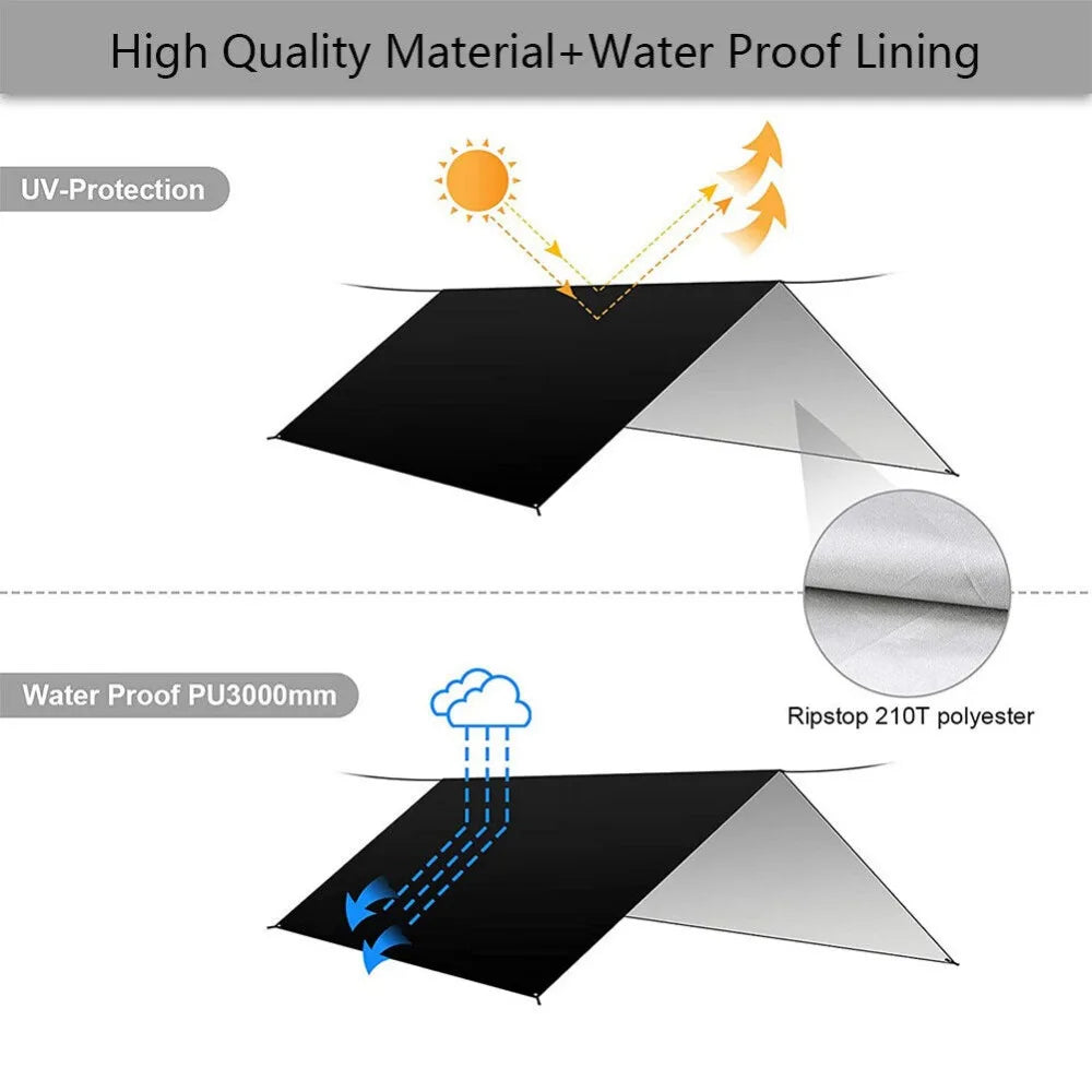 3Mx3M Camping Waterproof Awning Tarp Tent Dark Grey Ultralight Sun Shelter for Outdoor Tourist Beach sun shade UV Coating - Jimmys Supplies