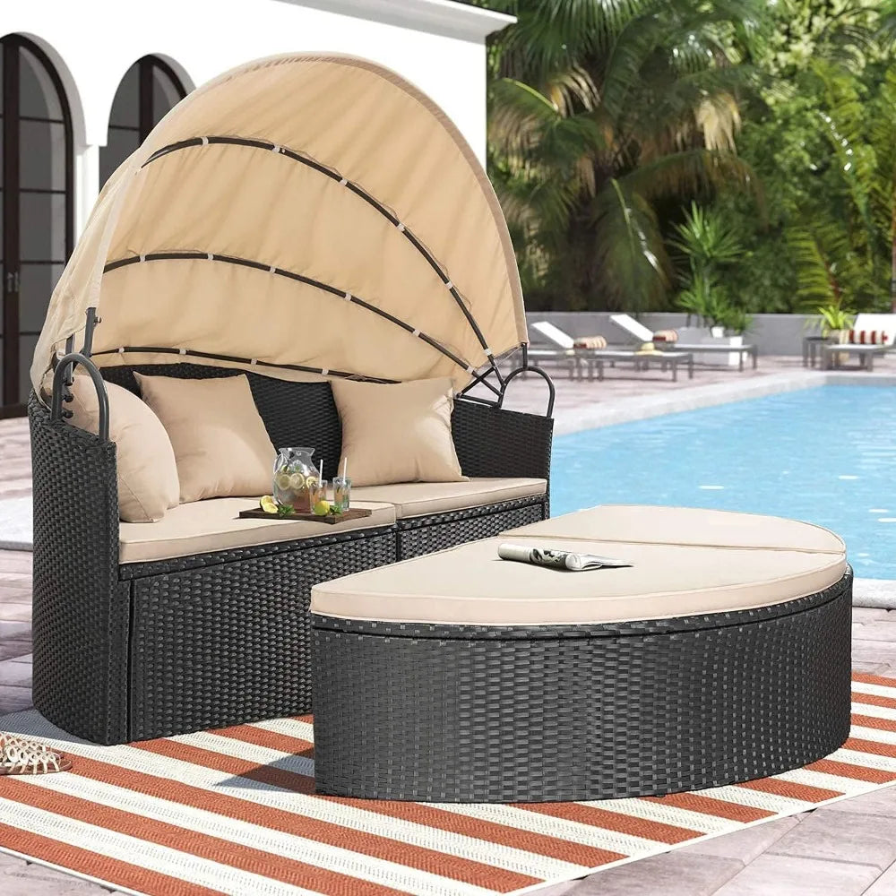 Small Outdoor Sofa Bed With Retractable Roof And Cushions - Jimmys Supplies