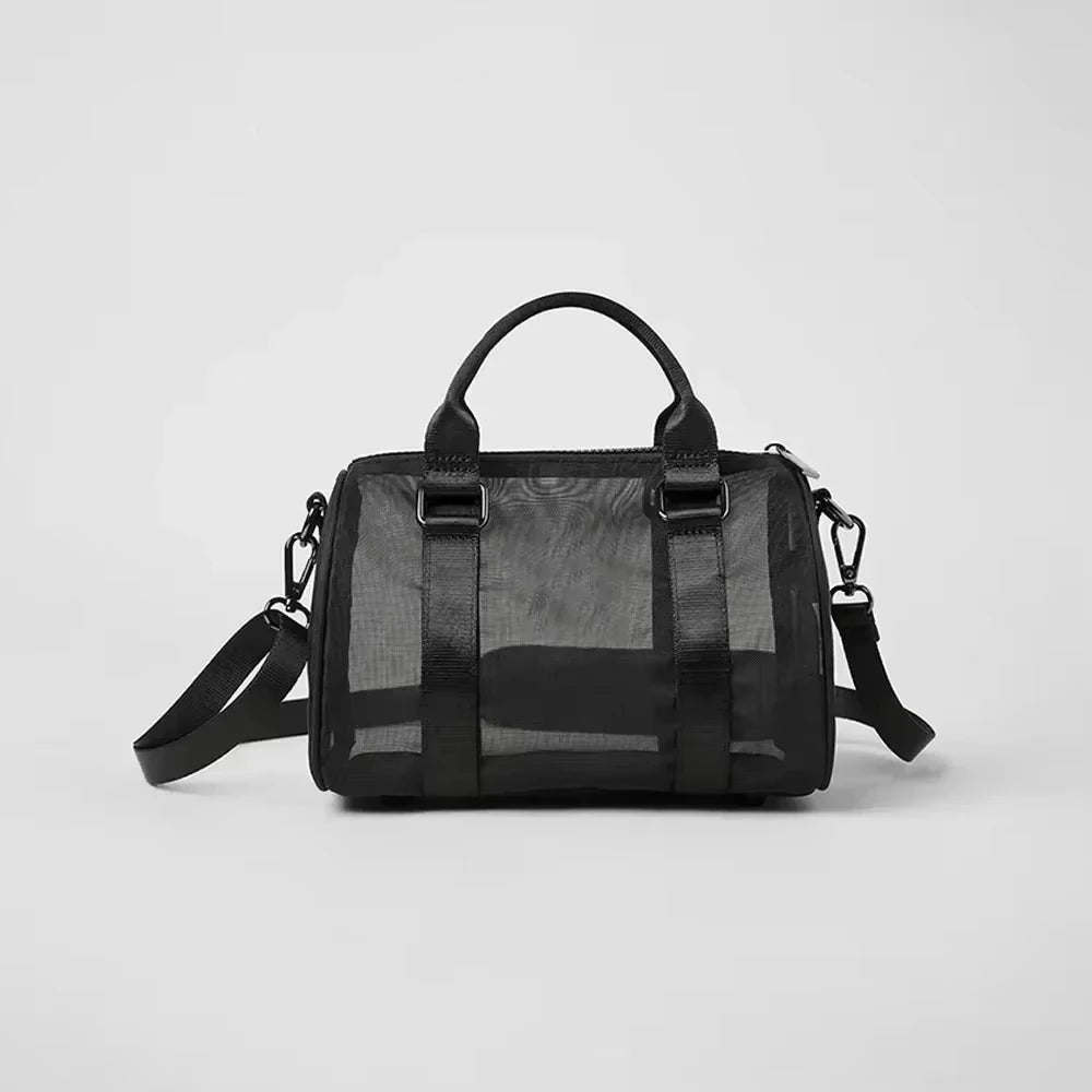 AL Women's Mini Sheer Duffle Trend Luxury Genuine Mesh Surface Shoulder Bag New Zipper Handheld Crossbody Small Bag - Jimmys Supplies