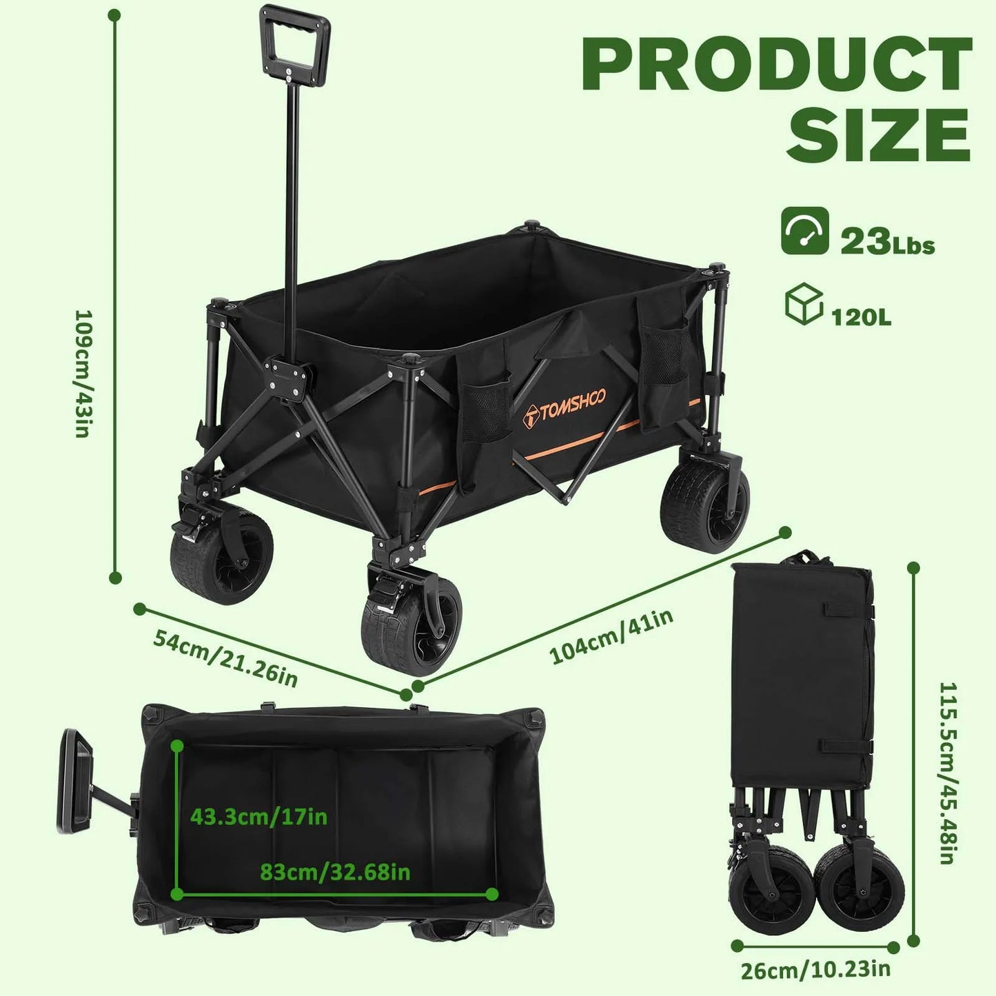 Portable Large Capacity All Terrain Foldable Utility Wagon Cart for Grocery Outdoor Beach and Gardening - Jimmys Supplies