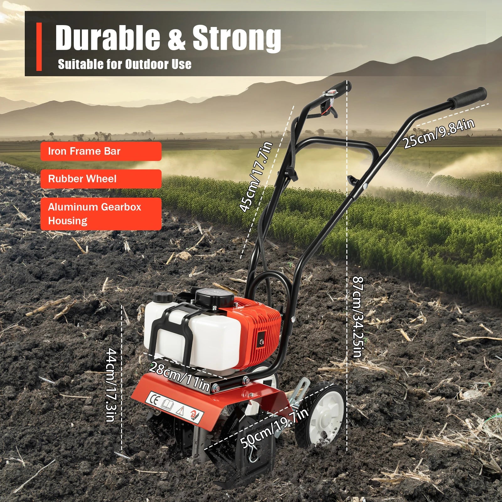 52CC 1700W Garden Gasoline Tiller Cultivator Garden Loosening Soil Machine Gas Powered Tiller Cultivator Rototiller - Jimmys Supplies