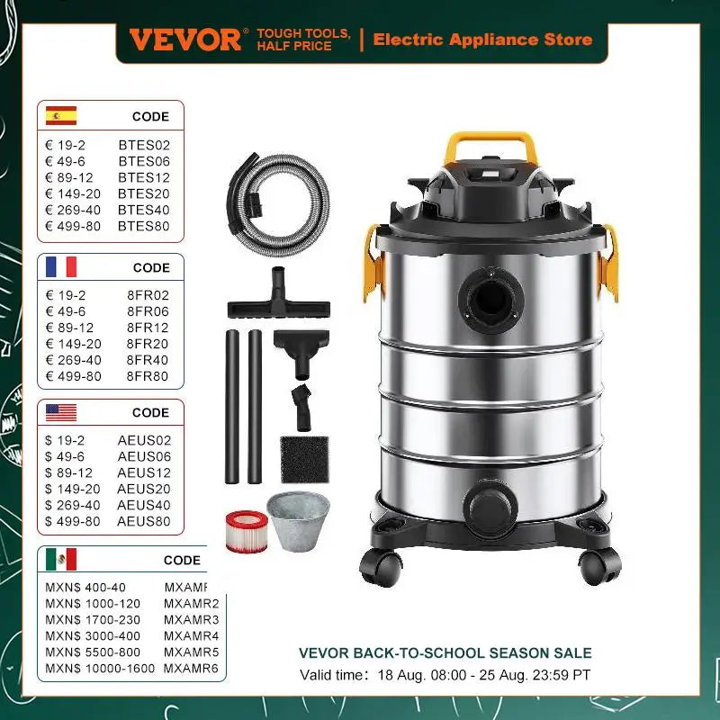 VEVOR Stainless Steel Wet Dry Shop Vacuum Powerful Suction - Jimmys Supplies