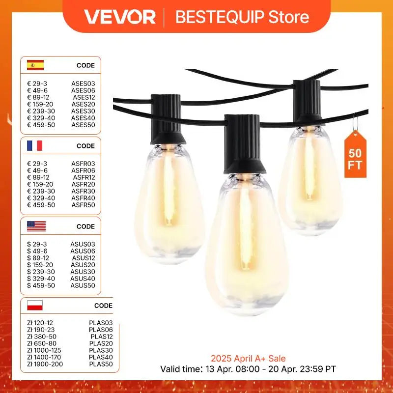 VEVOR LED Outdoor String Lights 2700K Dimmable Waterproof - Jimmys Supplies