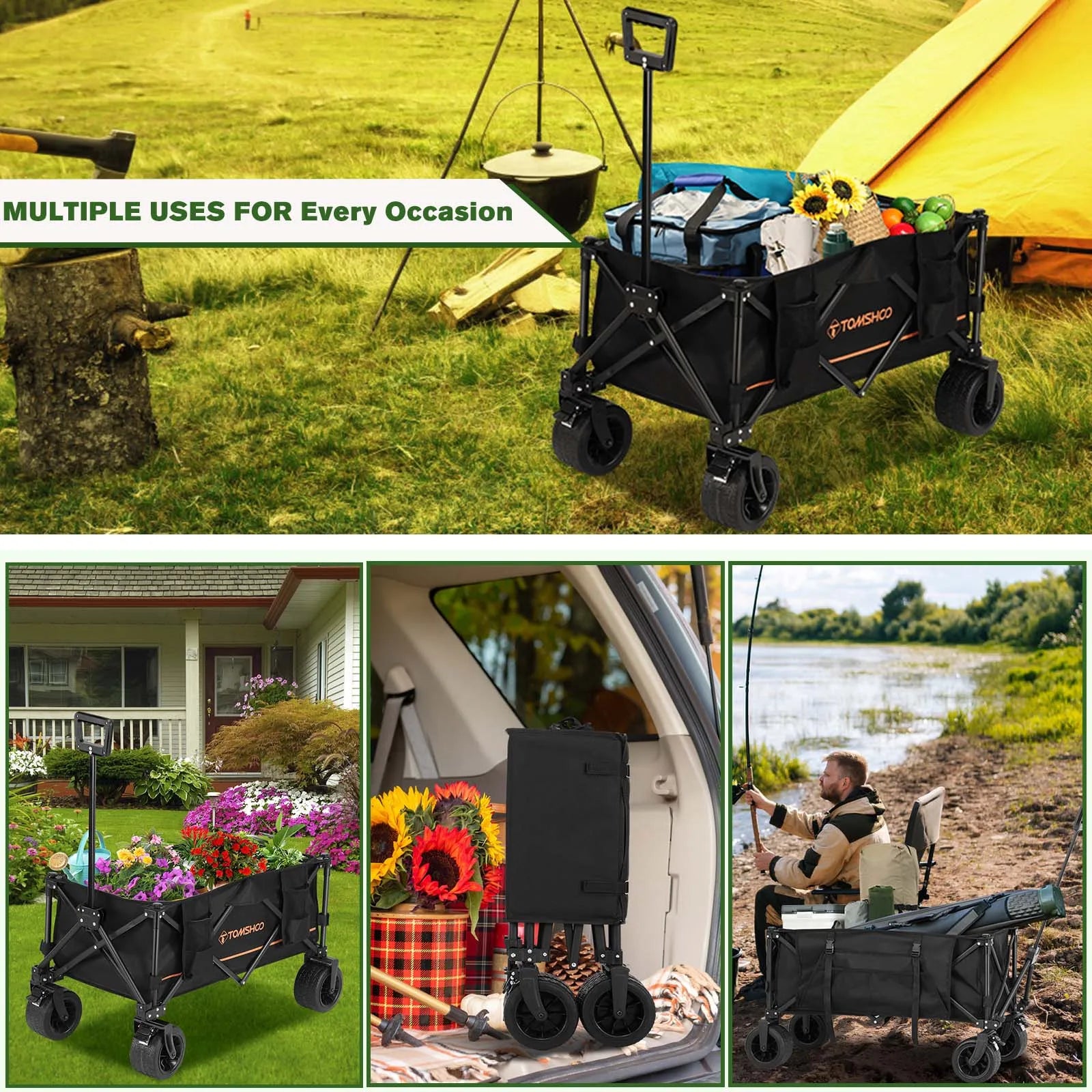 Portable Large Capacity All Terrain Foldable Utility Wagon Cart for Grocery Outdoor Beach and Gardening - Jimmys Supplies