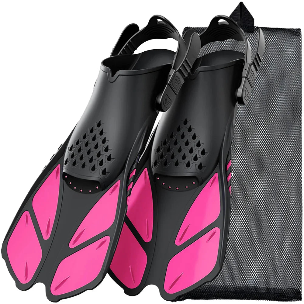 Adjustable Snorkel Fins with Buckles Short Silicone Swimming Flippers Open Heel Travel Size for Adults Men and Women - Jimmys Supplies