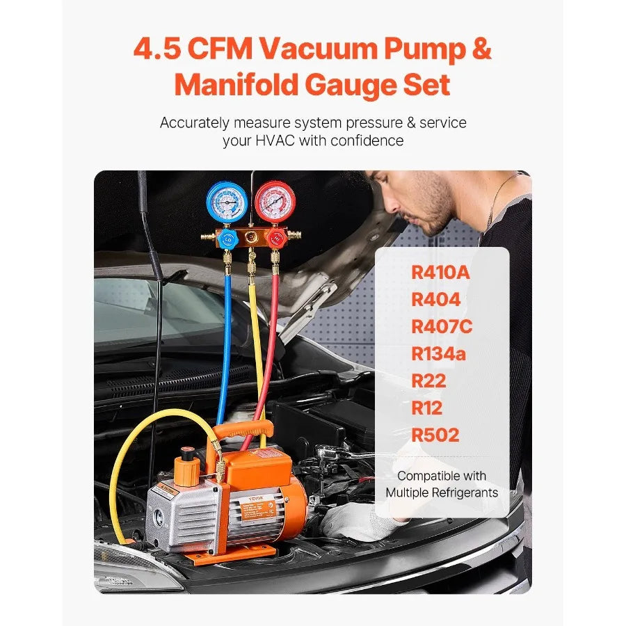 4.5 CFM HVAC Single Stage Rotary Vane Vacuum Pump and Manifold Gauge Kit - Jimmys Supplies