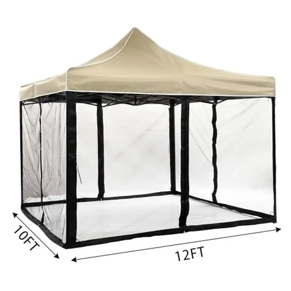 Universal 10x12 Outdoor Gazebo Canopy Mosquito Netting Black 4-Door Zipper 4-Panel Sidewall Curtain Durable Mesh Easy Install - Jimmys Supplies