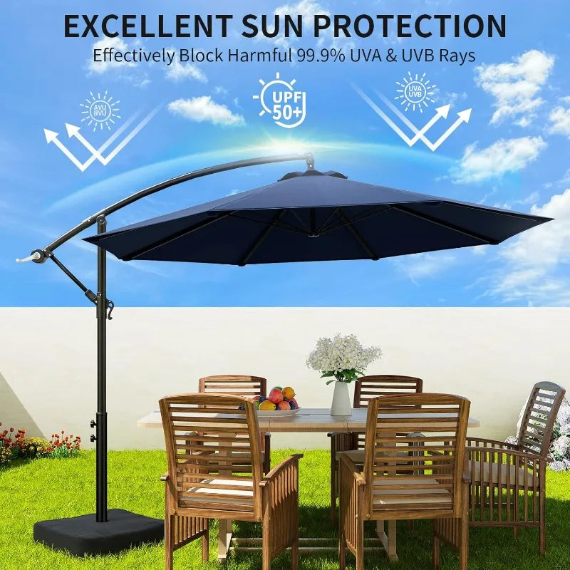 10ft Patio Umbrella with Base Included, Outdoor Offset Cantilever Umbrella w/Upgraded Yarn-dyed Fabric Shade, Sturdy 8 Rids - Jimmys Supplies