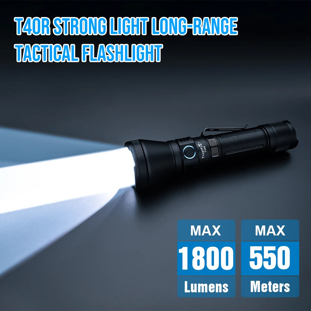 Trustfire T40R Army Tactical Led Flashlight 1800lumen 550meter Rechargeable 18650 Lamp With Usb Charging Self-Defense Ip68 Torch - Jimmys Supplies