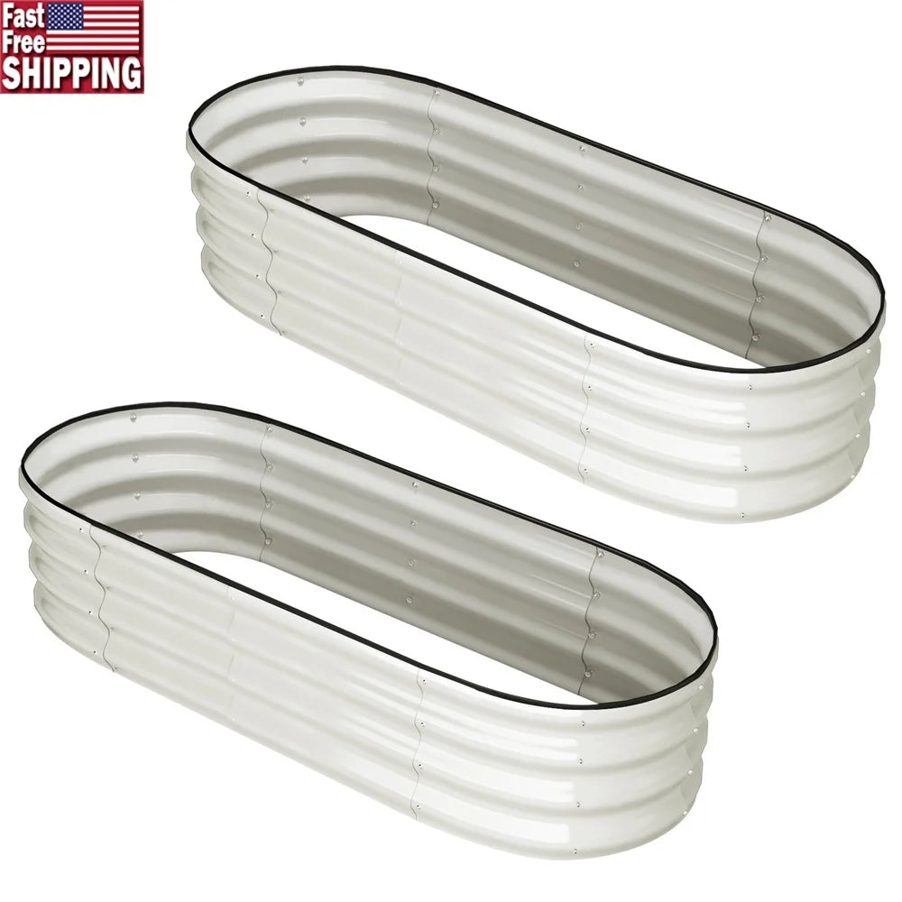Galvanized Oval Raised Garden Bed 2 Pcs Metal Planter Box Enhanced Drainage Easy Assembly Outdoor Vegetable Flower Growing