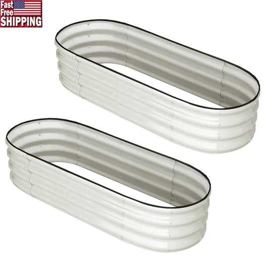 Galvanized Oval Raised Garden Bed 2 Pcs Metal Planter Box Enhanced Drainage Easy Assembly Outdoor Vegetable Flower Growing