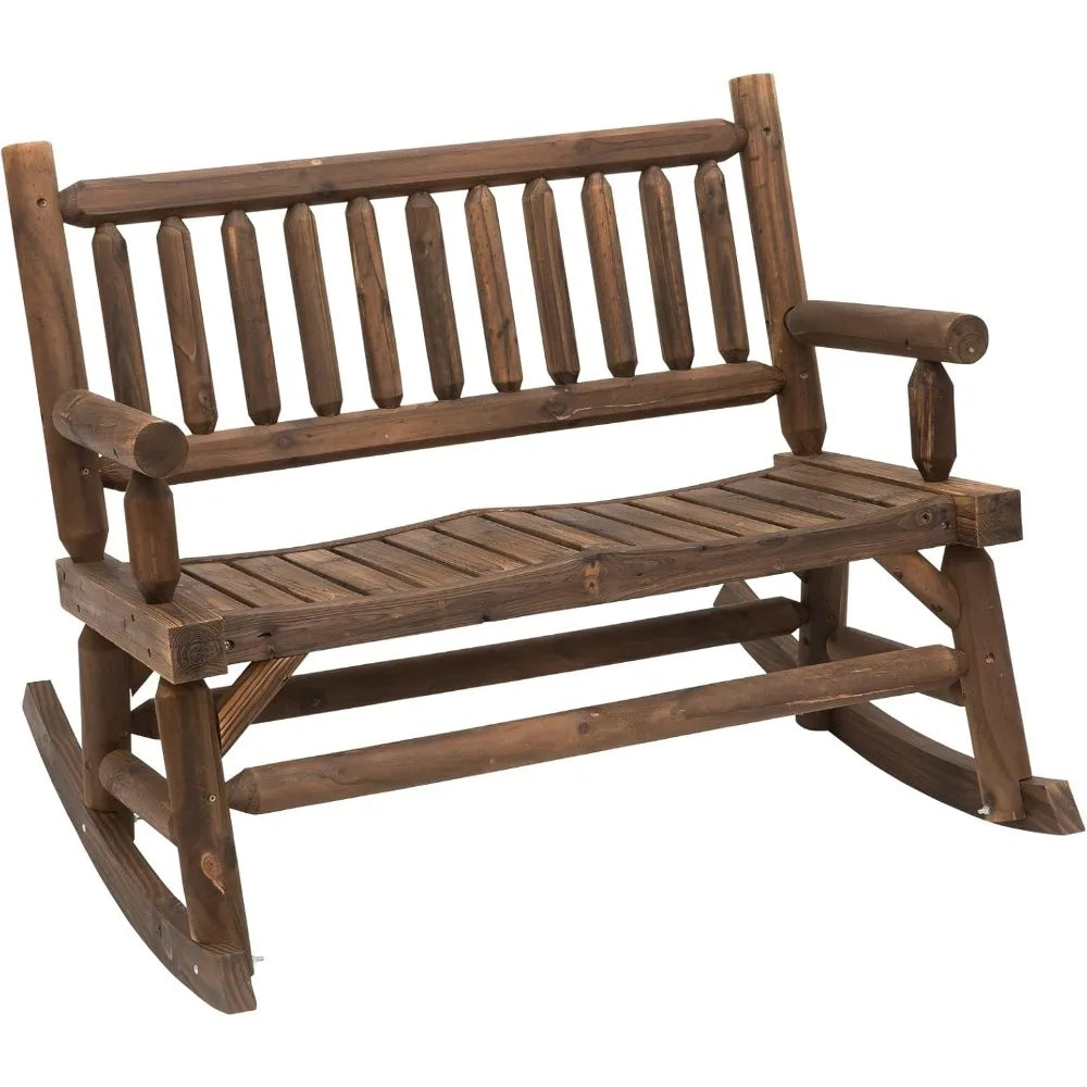 2-Person Wood Rocking Chair with Log Design for Patio - Jimmys Supplies