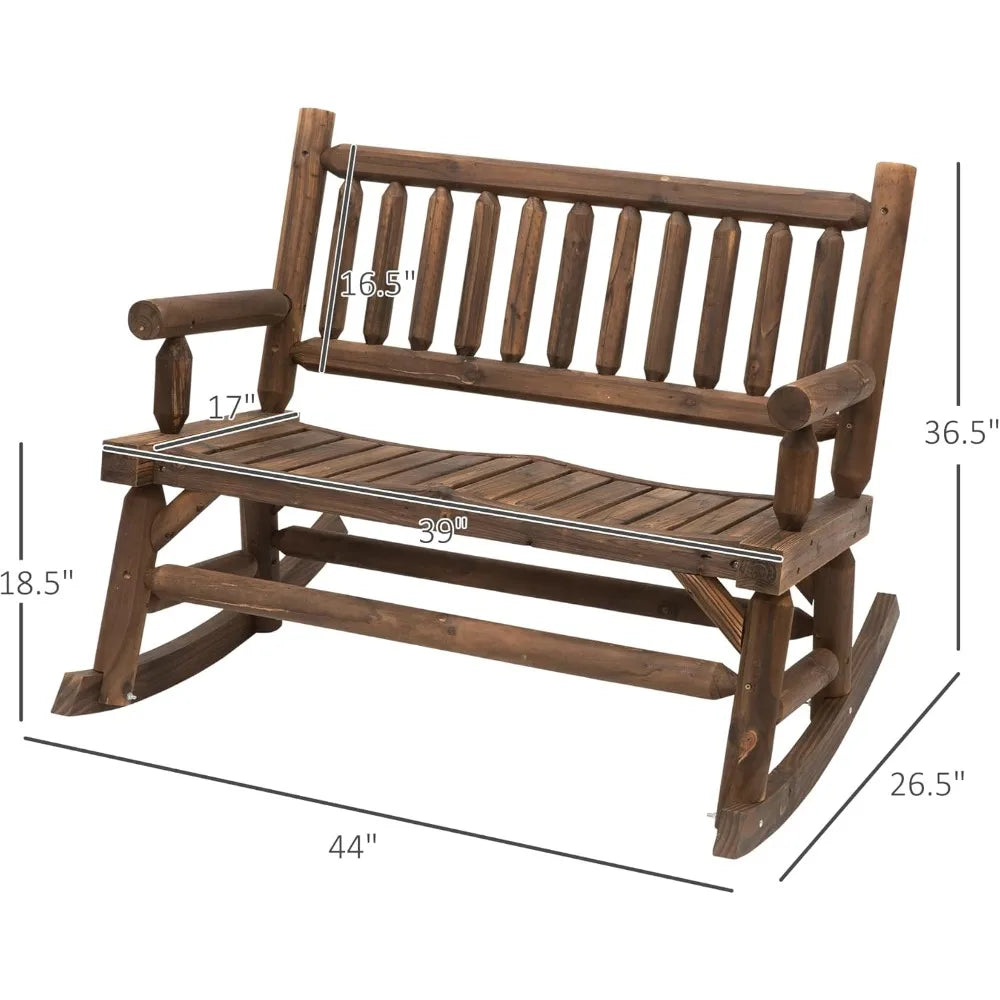 2-Person Wood Rocking Chair with Log Design for Patio - Jimmys Supplies