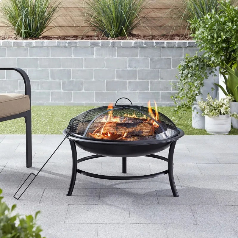 26 Inch Round Iron Outdoor Fire Pit Black for Wood Burning - Jimmys Supplies
