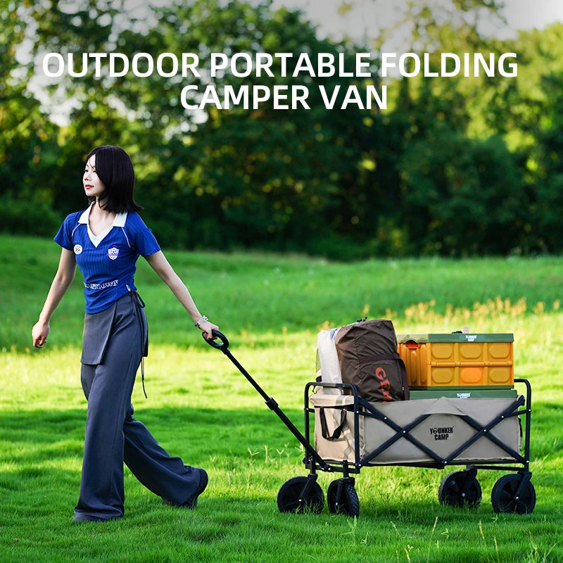 Collapsible Folding Utility Beach Wagon Cart Heavy Duty Large Capacity Fold Wagon Outdoor Trolley Portable Camping Cart