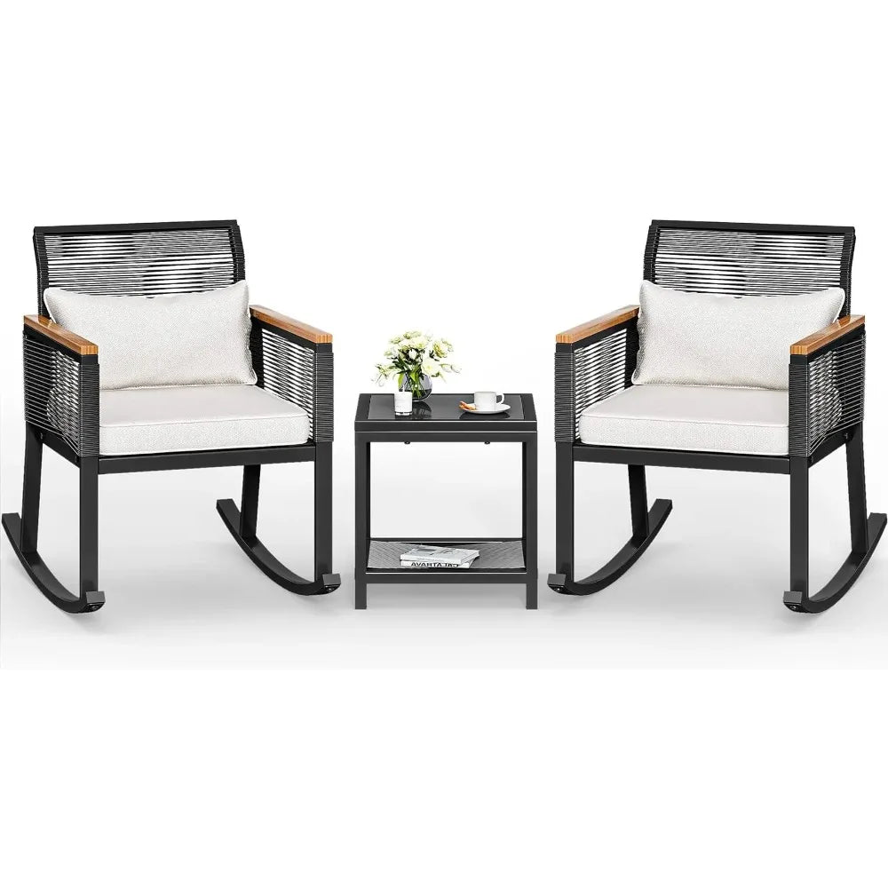 Patio Wicker Rocking Chair Outdoor Conversation Bistro Set - Jimmys Supplies