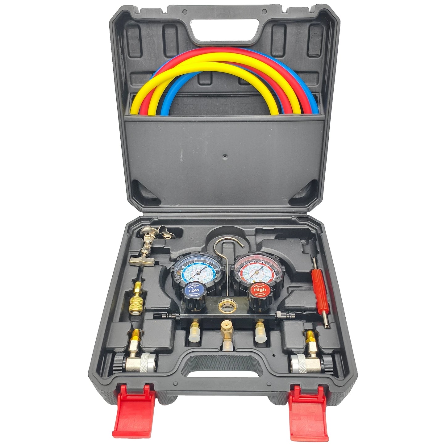 R410a Car Air Conditioning Pressure Manifold Gauge Hose Kit R22 R-410A R-134a R-404A Refrigerant Pressure Gauge Set Storage Box