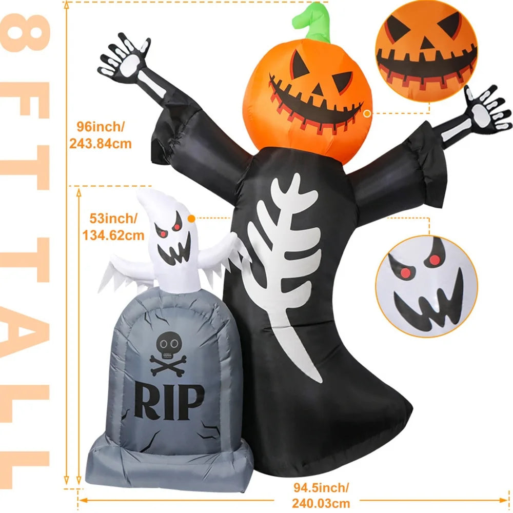 8FT Giant Mouth Ghost Inflatable Halloween Decoration Outdoor Horror House Yard Garden Props Kids Toys Halloween Party Decor