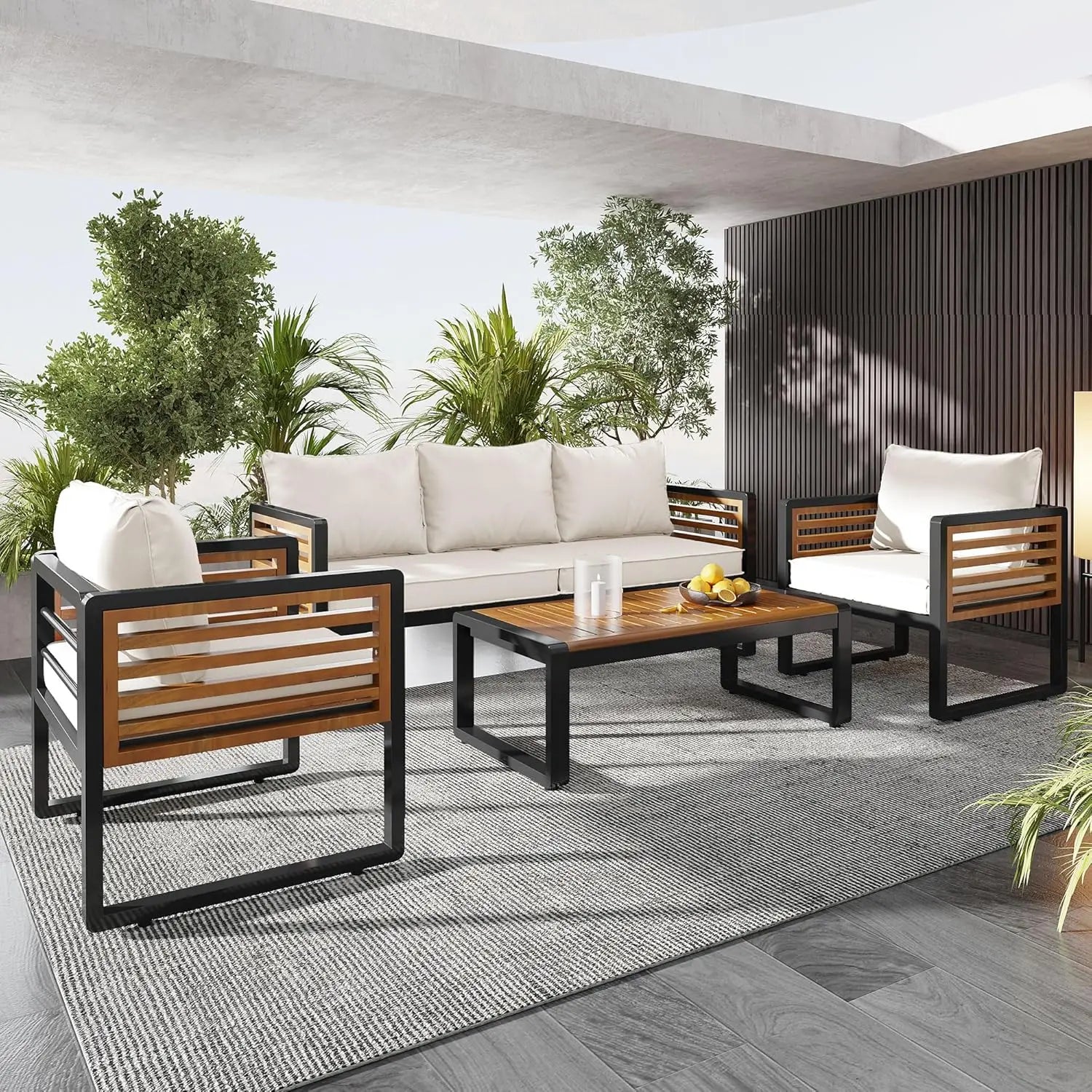 4-Pieces Outdoor Patio Sectional Sofa Set with Table - Jimmys Supplies