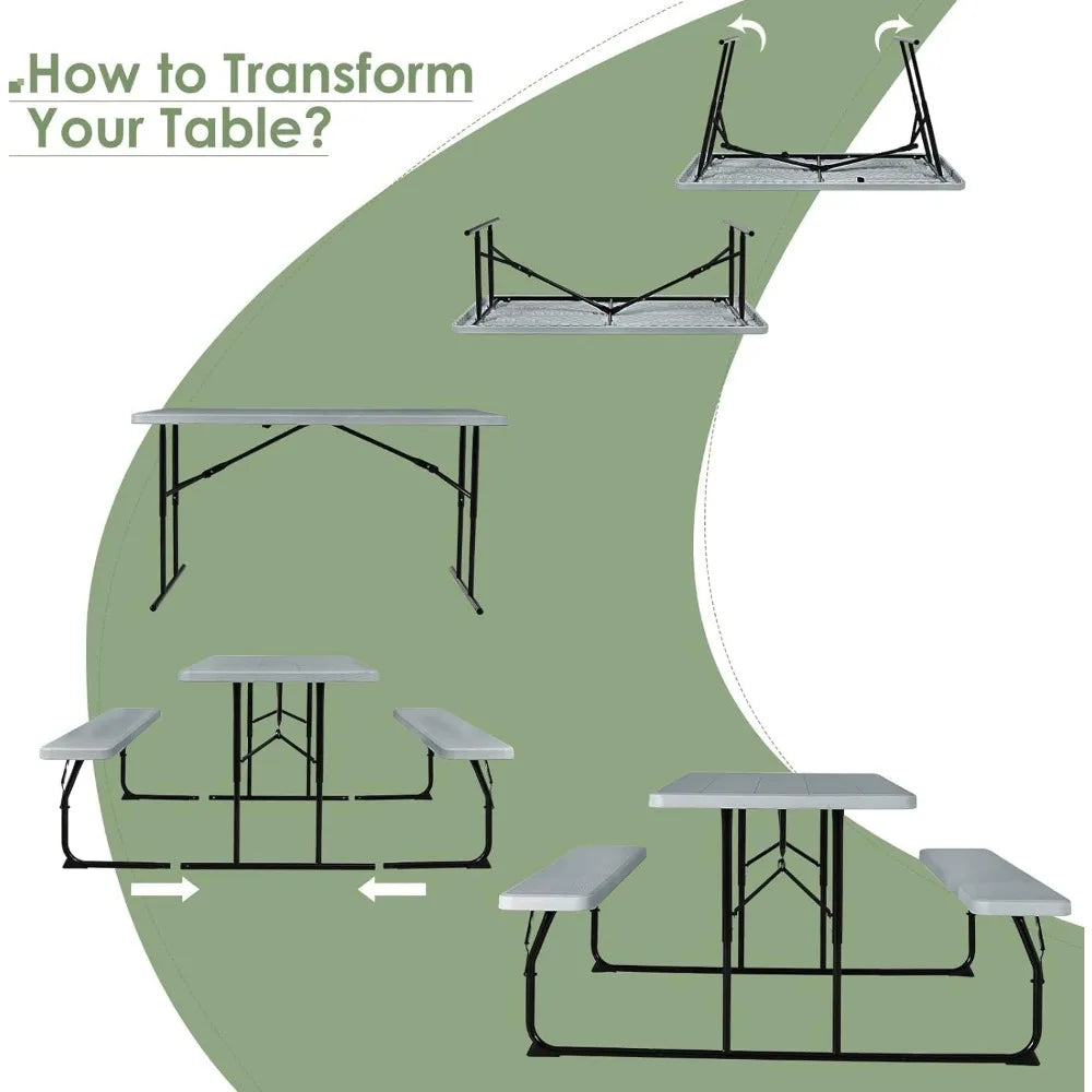 Foldable Picnic Table with Benches, Rectangular Dining Set - Jimmys Supplies
