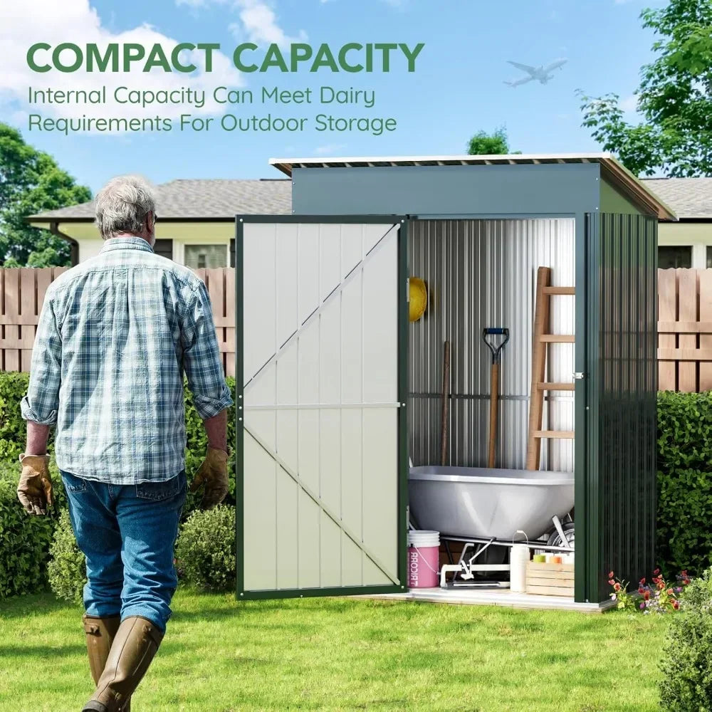 5X3X6.1FT Outdoor Steel Storage Shed with Frame Floor and Lockable Doors, Ideal for Garden, Backyard, Patio Storage - Jimmys Supplies