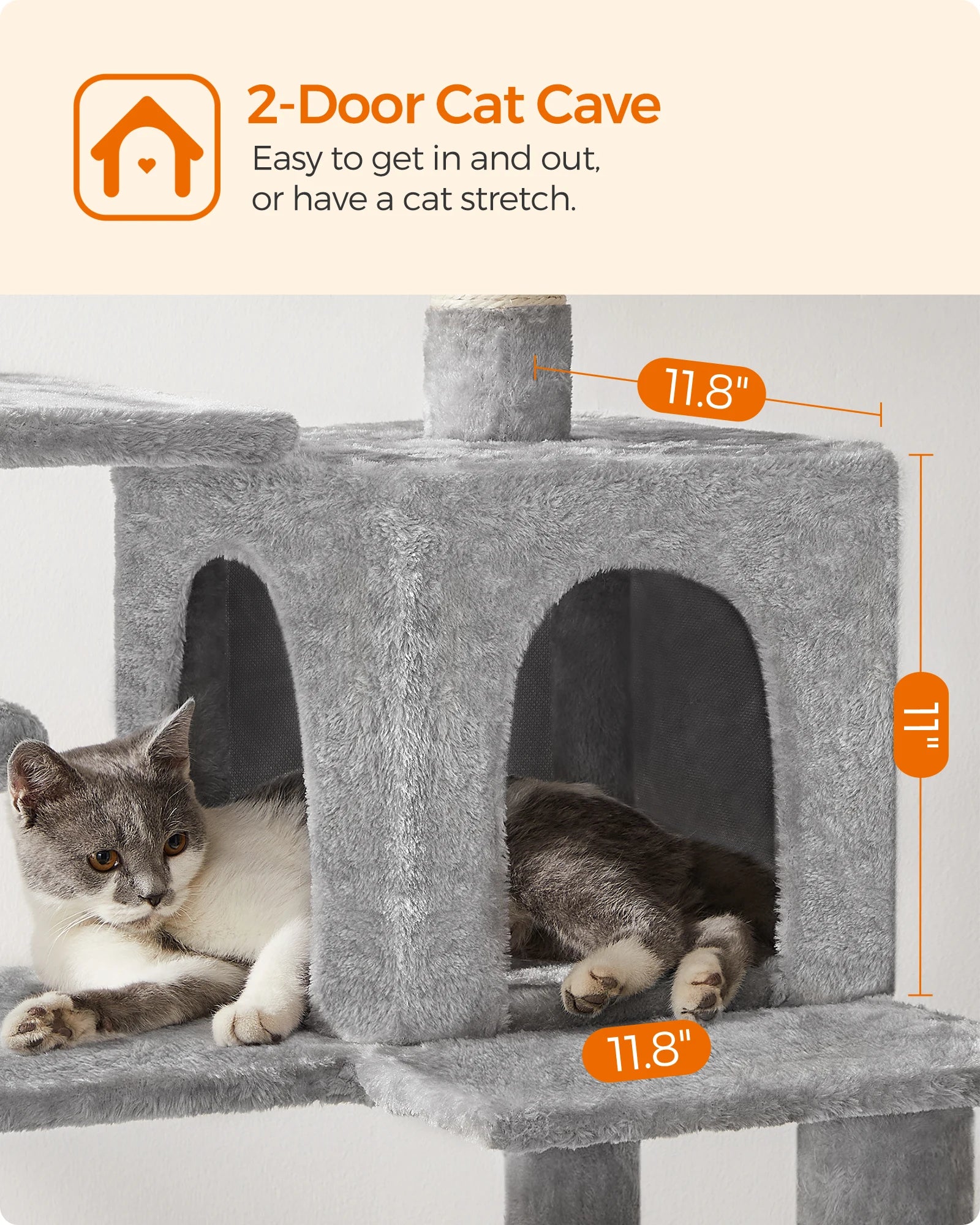 Feandrea Cat Tree, 56.3-Inch Cat Tower for Indoor Cats, Multi-Level Cat Condo with 4 Scratching Posts, 2 Perches, Hammock, Cave - Jimmys Supplies