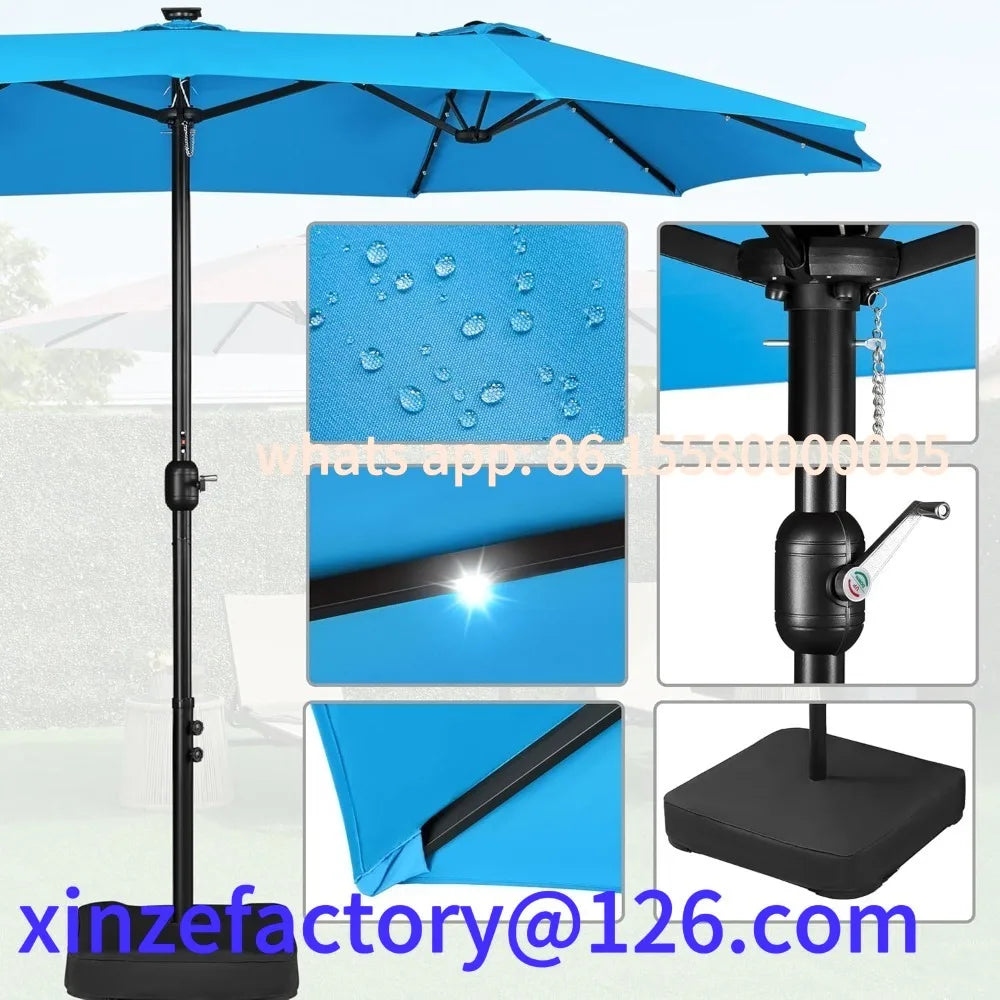 Customizable 15 ft Large Patio with Solar LED, Double-Sided Rectangle  Outdoor Market Umbrellas