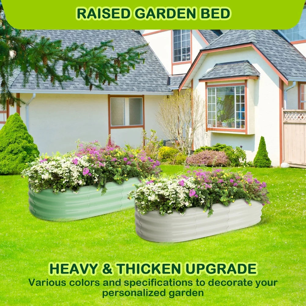Galvanized Oval Raised Garden Bed 2 Pcs Metal Planter Box Enhanced Drainage Easy Assembly Outdoor Vegetable Flower Growing