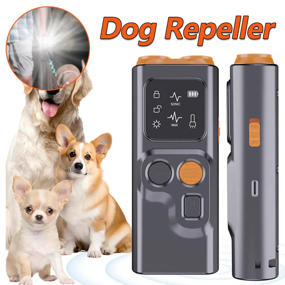 Rechargeable Sonic Anti Dog Bark Deterrent Device with Dual Ultrasonic Emitter LED Flashlight Shock Bark Collar Alternative - Jimmys Supplies