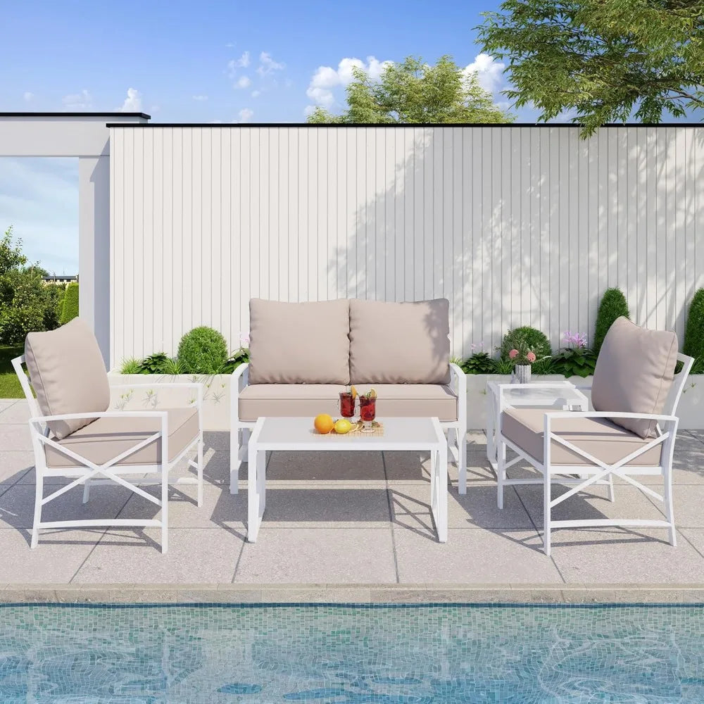 Patio Furniture Sectional Set Outdoor Metal Conversation Set with Coffee Table for Patio Backyard Balcony - Jimmys Supplies