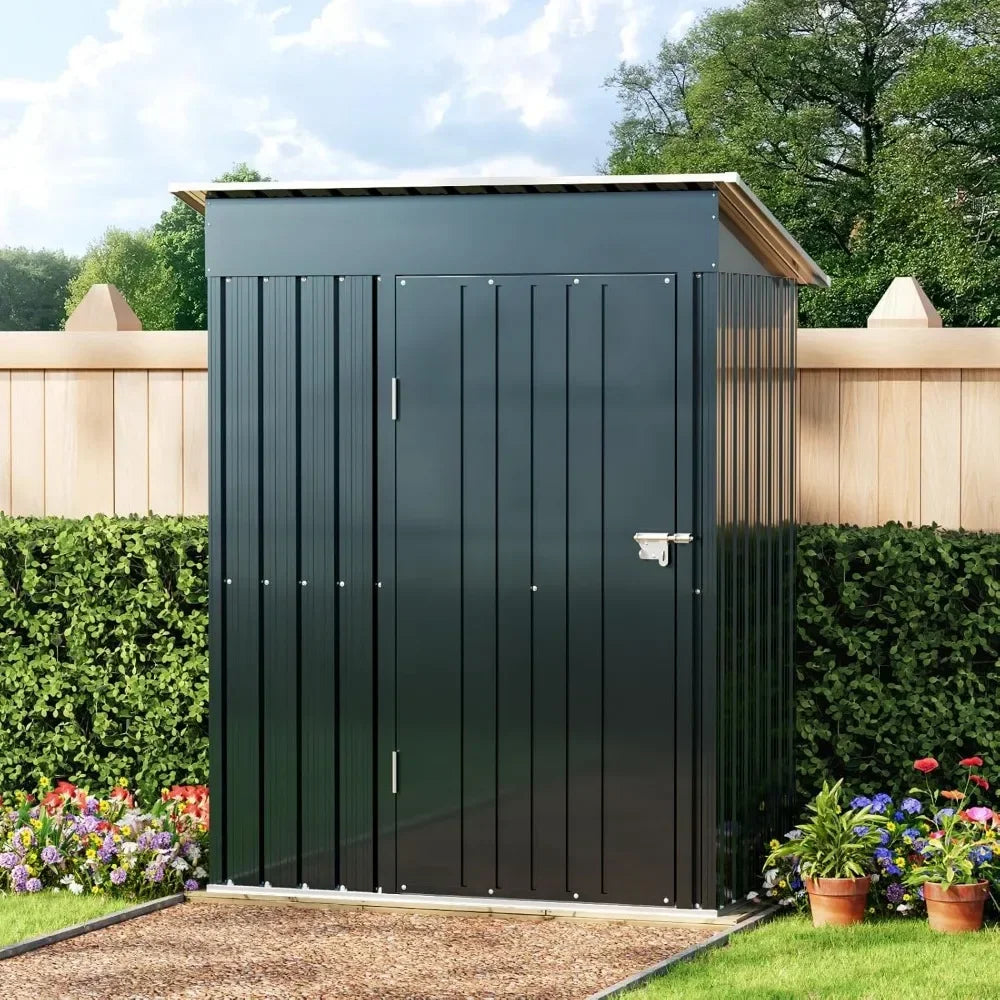 5X3X6.1FT Outdoor Steel Storage Shed with Frame Floor and Lockable Doors, Ideal for Garden, Backyard, Patio Storage - Jimmys Supplies