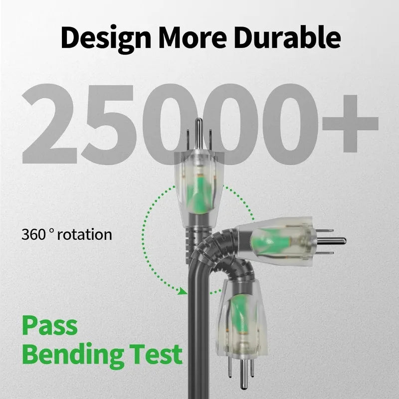 Cord Waterproof Heavy Duty 10 Gauge 3 Prong, Flexible Cold-Resistant Long Power Cord Outside